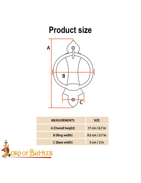 Maniglia medievale porta forgiata a mano