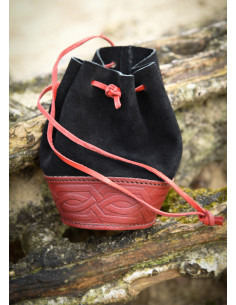 Borsa medievale limosnera in nero-rosso sbalzato