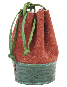 Borsa limosnera medievale in marrone-verde sbalzata