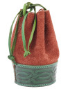 Borsa limosnera medievale in marrone-verde sbalzata