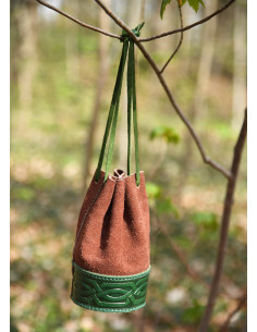 Borsa limosnera medievale in marrone-verde sbalzata 2