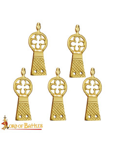 Set di 5 punte in ottone per cintura, design trifoglio