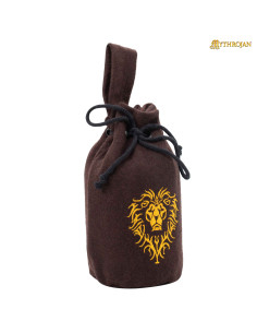 Borsa medievale in lana con design leone, colore marrone