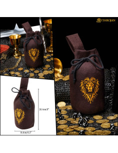 Borsa medievale in lana con design leone, colore marrone 2