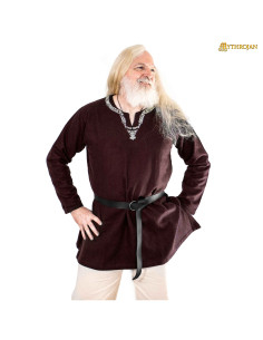 Tunica vichinga unisex in cotone con collo ricamato,...
