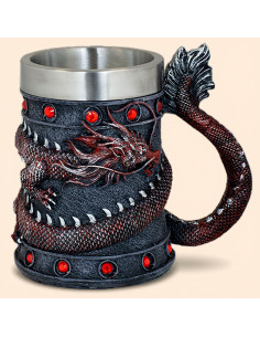 Tazza medievale ornamentale in resina con design del drago