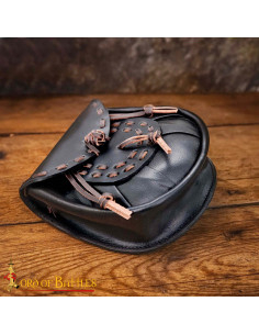 Marsupio medievale in pelle con nappe, nero 2
