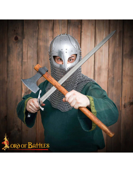 Casco vichingo con visiera e cotta di...