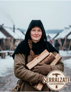 Capelina medievale in pelle modello Lope, colore nero 2