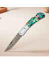 Coltello Albainox manico in madreperla e lama in acciaio damasco (15,2 cm).