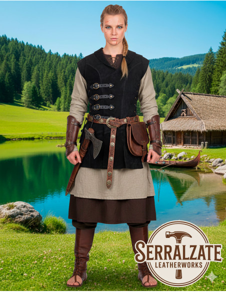 Chaleco Medieval Brava in pelle - Nero