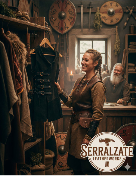 Chaleco Medieval Brava in pelle - Nero