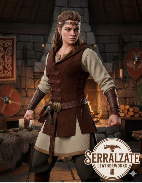 Gilet Vichingo Hildr in pelle - Marrone
