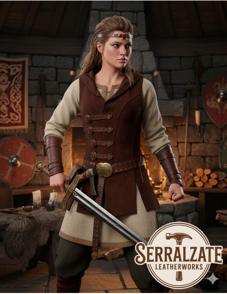 Gilet Vichingo Hildr in pelle - Marrone