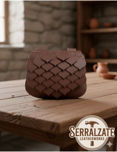 Borsa medievale in pelle squame di drago, colore marrone