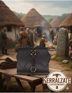 Borsa Celta anello e croce in pelle nera
