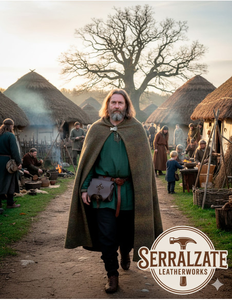 Borsa Celta anello e croce in pelle nera