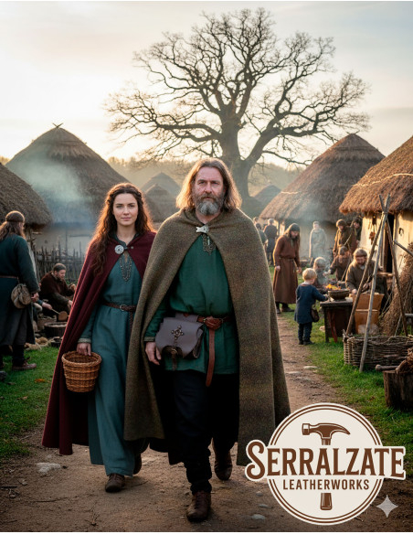 Borsa Celta anello e croce in pelle nera