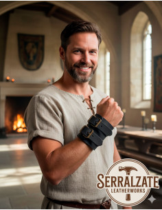 Bracciale medievale regolabile da cavaliere in nero, 1 pezzo