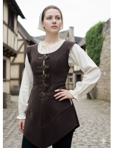 Lungo farsetto medievale in pelle Julienne, marrone 2