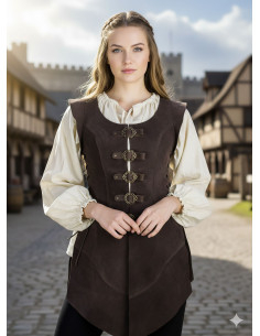 Lungo farsetto medievale in pelle Julienne, marrone