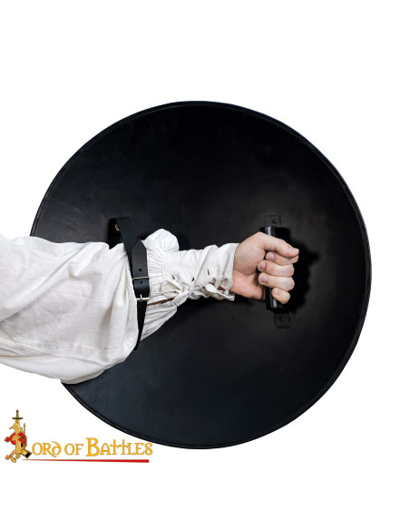 Scudo medieval rotondo di colore nero...