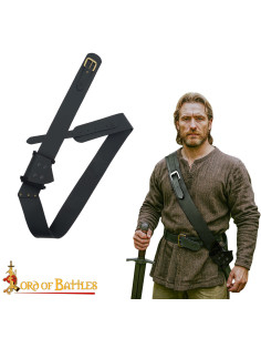 Cintura con tahali medieval in pelle per spade, colore nero