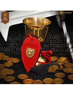 Coltello celtico forgiato a mano con fodero in pelle rossa 2