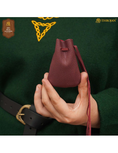 Confezione da 2 sacchetti limosneras medievali in pelle scamosciata di colore rosso vino