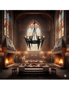 Lampada da Forgia con bracci di Torcia Medievale, 6 Luci 2