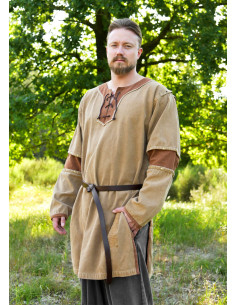 Tunika medievale beige-marrone usurata modello Sigval 2
