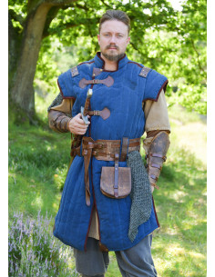 Gambeson medievale blu-marrone finito usurato modello Vari