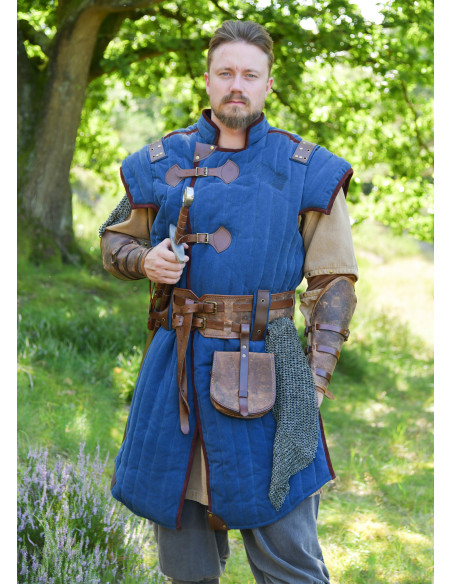 Gambeson medievale blu-marrone finito...