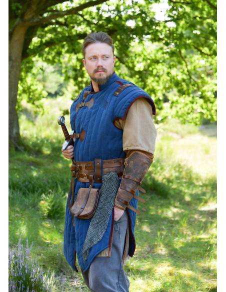 Gambeson medievale blu-marrone finito...