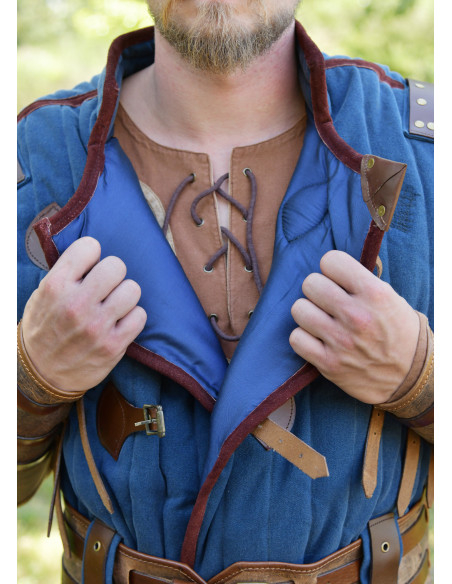 Gambeson medievale blu-marrone finito...