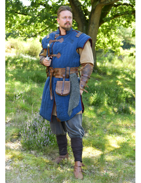 Gambeson medievale blu-marrone finito...