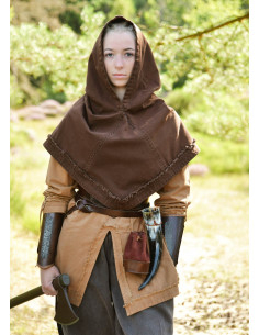Gugel medievale in cotone modello Stig, colore marrone