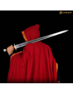 Cappa medievale in lana con bordi decorativi, colore rosso 2