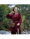 Tunica vichinga in cotone con collo ricamato per donna, colore bordeaux