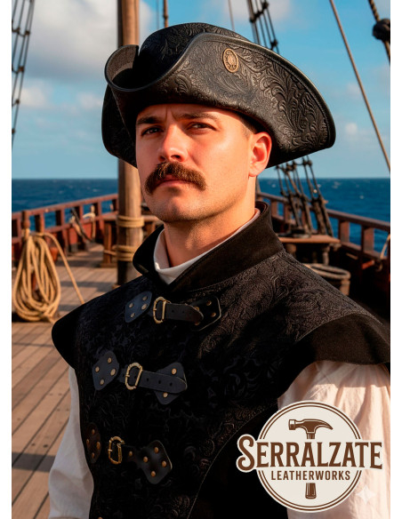Cappello da pirata Tricornio in pelle...