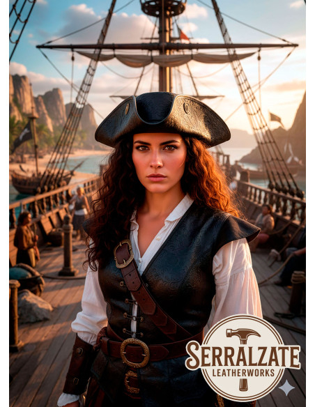 Cappello da pirata Tricornio in pelle...