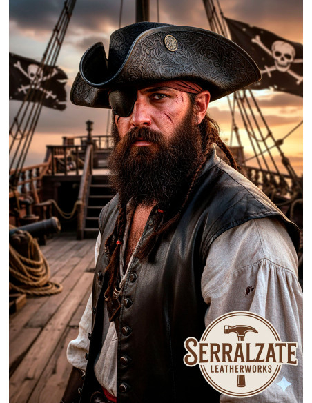 Cappello da pirata Tricornio in pelle...