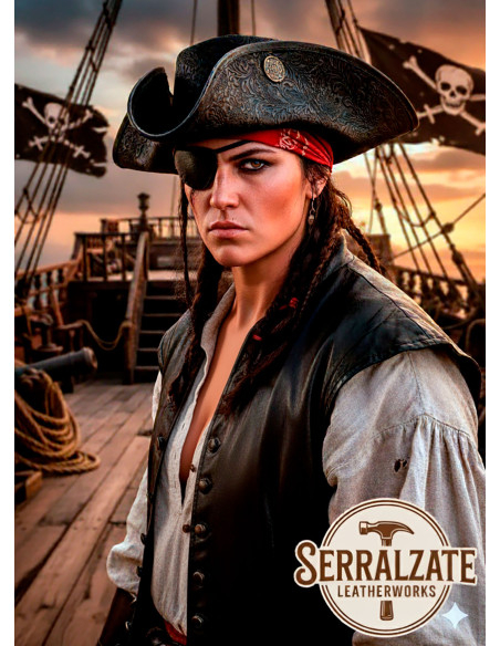 Cappello da pirata Tricornio in pelle...