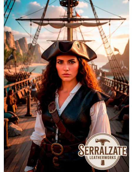 Cappello da pirata Tricornio in cuoio...