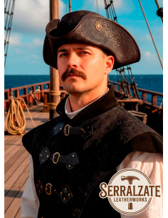 Cappello da pirata Tricornio in cuoio Deluxe, marrone scuro 2