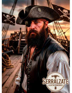 Cappello da pirata Tricornio in cuoio Deluxe, marrone scuro