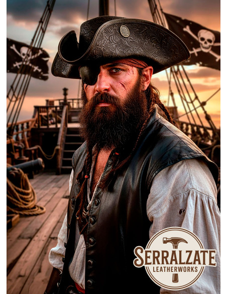 Cappello da pirata Tricornio in cuoio...