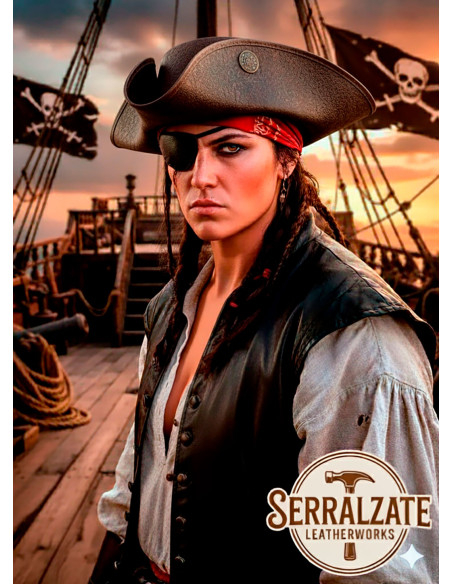 Cappello da pirata Tricornio in cuoio...