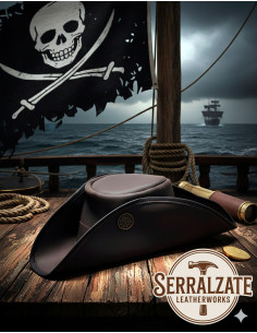 Cappello da pirata a tricorno in pelle, marrone scuro 2