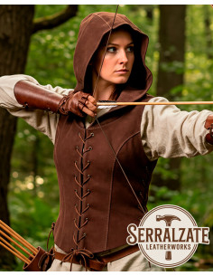 Gilet da archer medievale da donna in marrone scuro